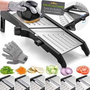 mandoline food slicer, adjustable stainless steel with waffle fry cutter crinkle cut potato chip vegetable onion