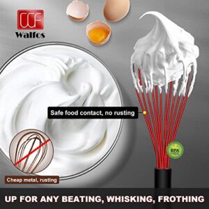 Walfos Silicone Balloon Whisk, Heat Resistant Non Scratch Coated Kitchen Whisks for Cooking Nonstick Cookware, Balloon Egg Wisk Perfect for Blending, Baking, Beating, Set of 3,Red,Blue,Green