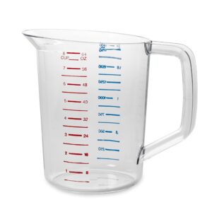 rubbermaid commercial products bouncer clear measuring cup, 8-cup/2-quart, clear, strong food grade, for use with -40-degree f to 212-degree f, easy read for liquid/dry ingredients while cooking