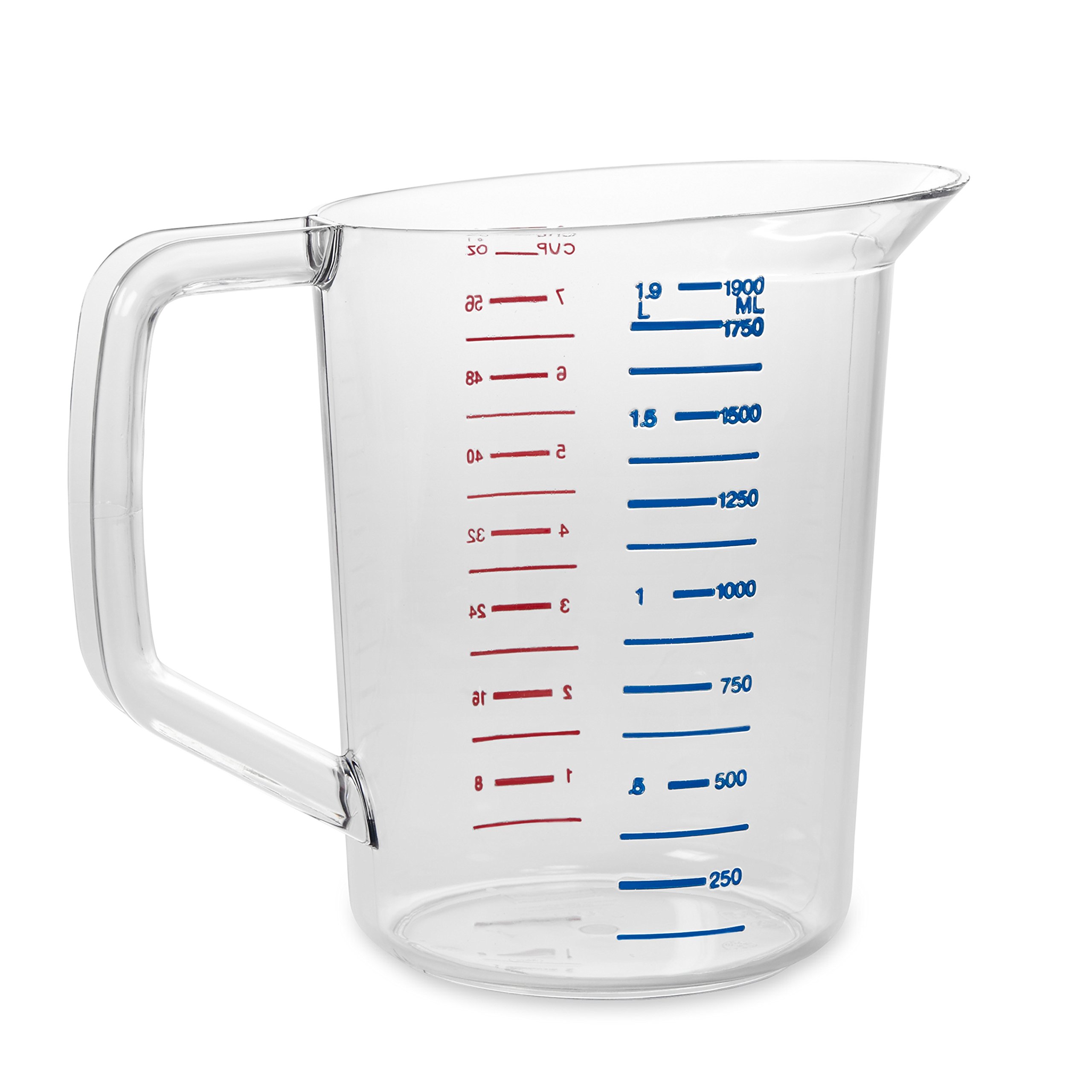 Rubbermaid Commercial Products Bouncer Clear Measuring Cup, 8-Cup/2-Quart, Clear, Strong Food Grade, For use with -40-degree F to 212-degree F, Easy Read for Liquid/Dry Ingredients while Cooking