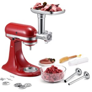 Metal Food Grinder Attachments for KitchenAid Stand Mixers, Meat Grinder, Sausage Stuffer, Durable Perfect Attachment for KitchenAid Mixers, Silver(Machine/Mixer Not Included)