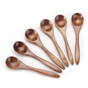 sevensun small wooden teaspoon, 6pcs serving wooden utensils for cooking, condiments, honey, spoons for daily use