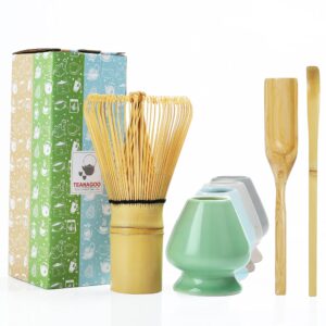 teanagoo ma-01 japanese matcha ceremony accessory, matcha whisk (chasen), traditional scoop (chashaku), tea spoon, whisk holder, the perfect set to prepare a traditional cup of matcha.…