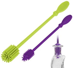 a-brush silicone bottle cleaner brush, 2 piece set, flexible, long handle - water bottle cleaner, baby bottle nipple brush for plastic & glass, bpa-free dish washing brush a2s protection