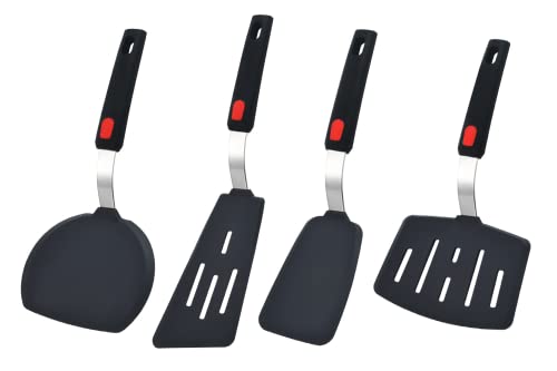 Silicone Spatula Turner, 4-Pack Spatulas 600°F Heat Resistant Set for Nonstick Cookware, Kitchen Cooking Utensils BPA Free Rubber Egg, Crepe, Pancake,Burger,Fish