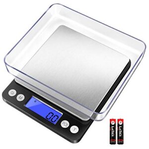 fuzion digital kitchen scale 3000g/ 0.1g, pocket food scale 6 measure modes, lcd, tare, digital scale grams and ounces with 2 trays for food, cooking, nutrition, reptiles(battery included)
