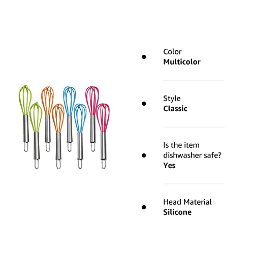 Wtcynla 8 Pack 6" Multi-Color Mini Silicone Kitchen Whisks with Stainless Steel Handles Egg Beater Milk Beater Balloon Whisk for Blending Stirring Whisking and Beating(4 Colors)