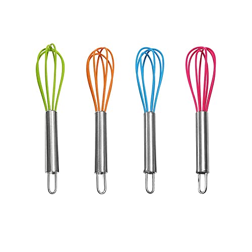 Wtcynla 8 Pack 6" Multi-Color Mini Silicone Kitchen Whisks with Stainless Steel Handles Egg Beater Milk Beater Balloon Whisk for Blending Stirring Whisking and Beating(4 Colors)