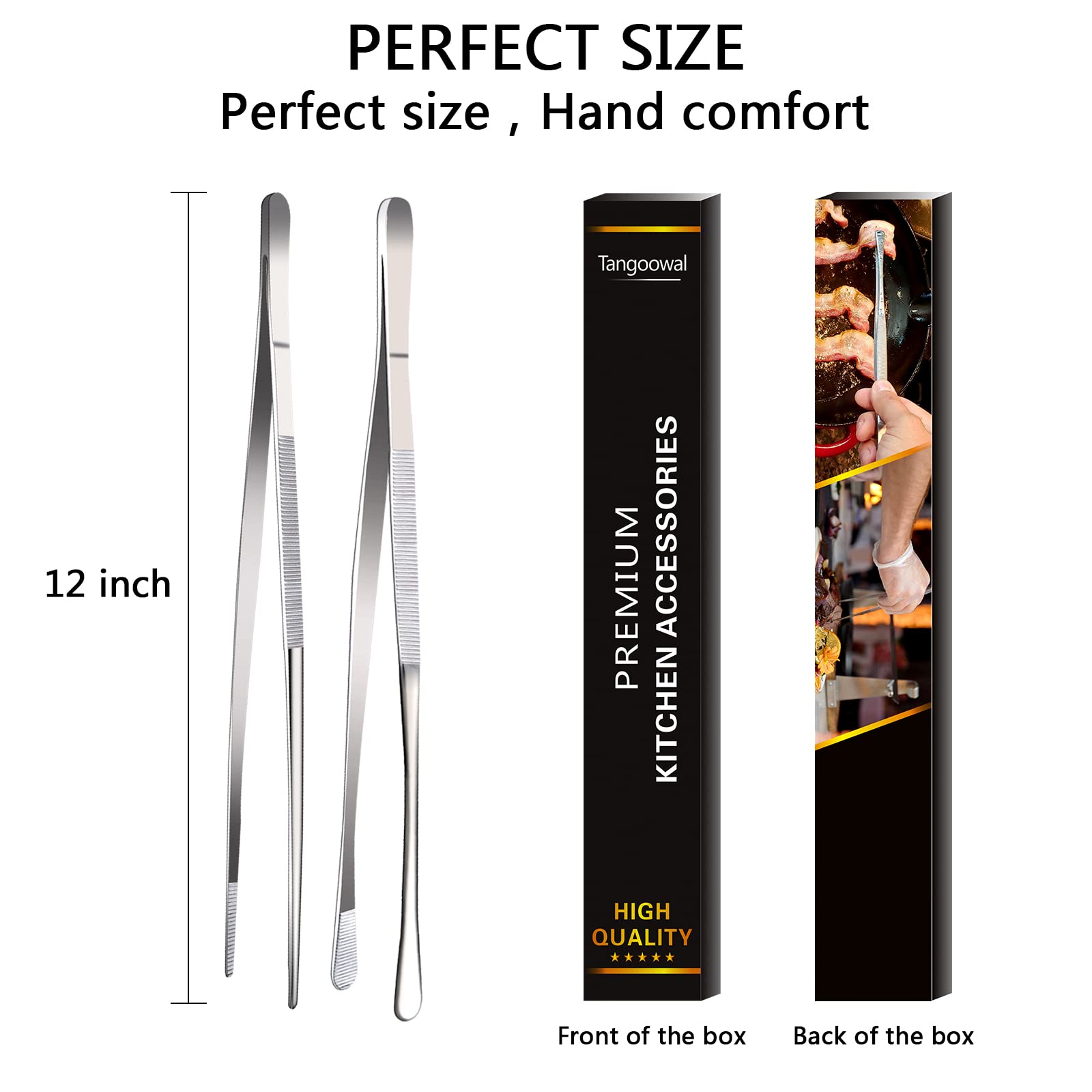 Tangoowal 2 Pcs 12-Inch Fine Tweezer Tongs,Extra-Long Stainless Steel Tweezers Tongs