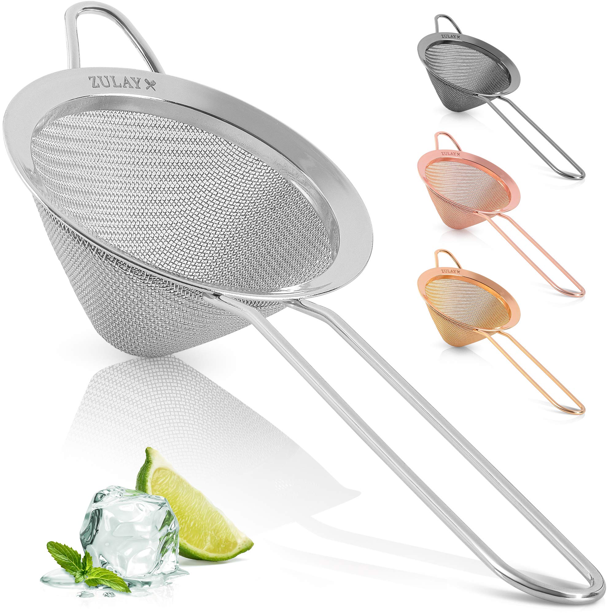 Zulay Stainless Steel Cocktail Strainer - Effective Cone Shaped Fine Mesh Strainer For Tea Herbs, Coffee & Drinks - Rust-Proof Tea Strainers For Loose Tea - Easy to Clean Drink Strainer (Silver)