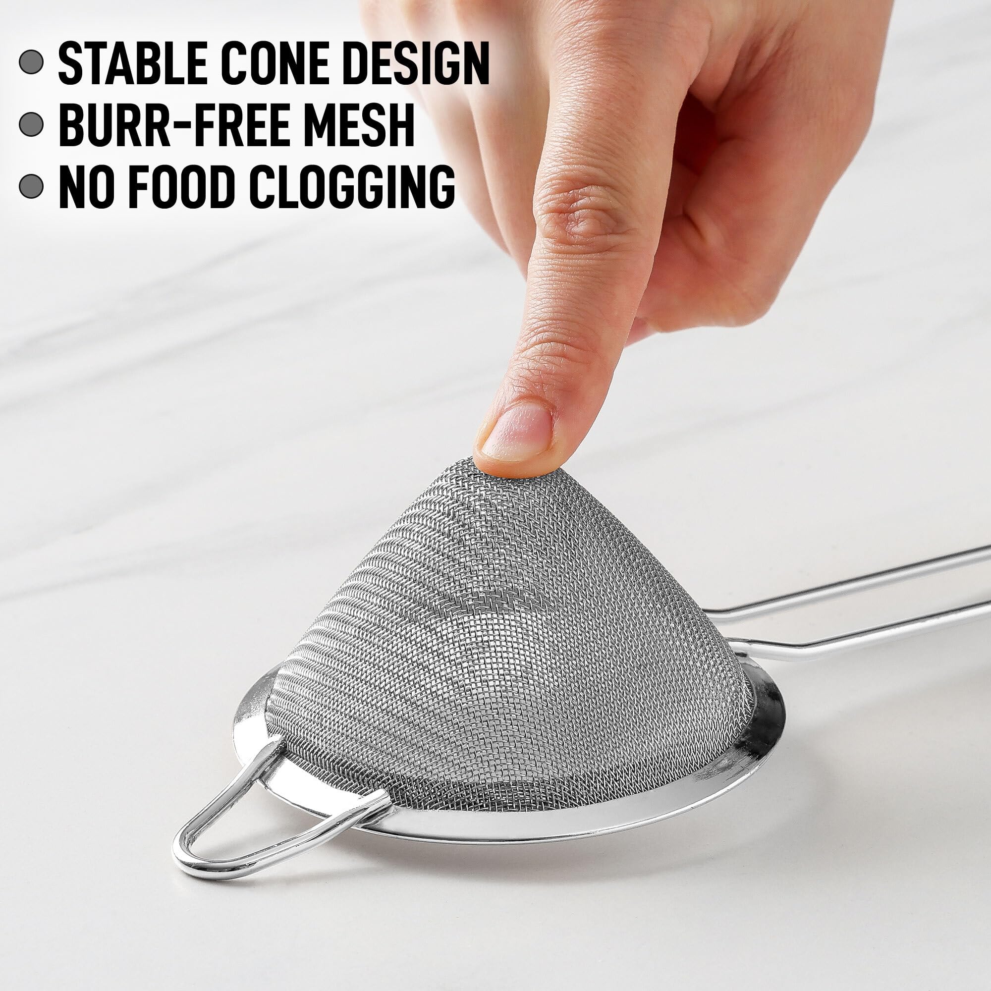 Zulay Stainless Steel Cocktail Strainer - Effective Cone Shaped Fine Mesh Strainer For Tea Herbs, Coffee & Drinks - Rust-Proof Tea Strainers For Loose Tea - Easy to Clean Drink Strainer (Silver)