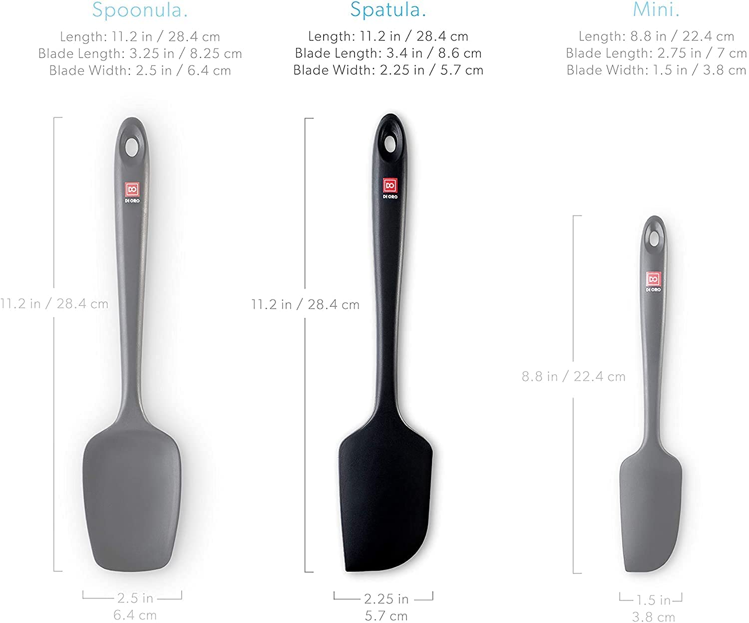 DI ORO Silicone Spatula - 600°F Heat-Resistant Rubber Kitchen Spatula for Baking, Scraping, & Mixing - BPA Free Nonstick Cookware Safe Flexible Utensil for Cooking - Seamless & Dishwasher Safe (Black)