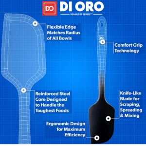 DI ORO Silicone Spatula - 600°F Heat-Resistant Rubber Kitchen Spatula for Baking, Scraping, & Mixing - BPA Free Nonstick Cookware Safe Flexible Utensil for Cooking - Seamless & Dishwasher Safe (Black)