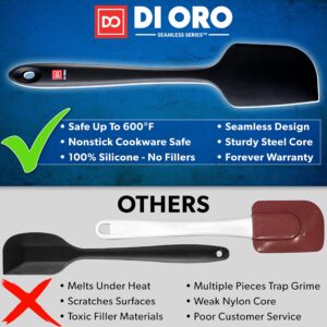 DI ORO Silicone Spatula - 600°F Heat-Resistant Rubber Kitchen Spatula for Baking, Scraping, & Mixing - BPA Free Nonstick Cookware Safe Flexible Utensil for Cooking - Seamless & Dishwasher Safe (Black)