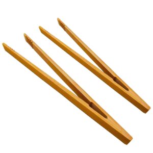 2 pieces natural bamboo toast tongs, toast tongs, bamboo tongs,10.2 inches long tongs with anti-slip design,for toaster,fruits, bread & pickles, kitchen utensil, salad, pasta, grilling, bbq