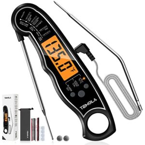 temola meat thermometer, instant read food thermometer for cooking, digital food thermometer with lcd backlight for candy fry grill bbq liquids, kitchen oven safe dual probe 2 in 1 thermometer