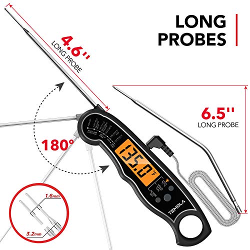 TEMOLA Meat Thermometer, Instant Read Food Thermometer for Cooking, Digital Food Thermometer with LCD Backlight for Candy Fry Grill BBQ Liquids, Kitchen Oven Safe Dual Probe 2 in 1 Thermometer