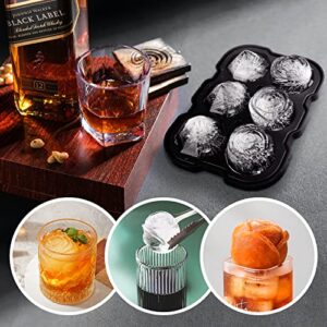 Ice Cube Tray, Mikiwon 2 inch Rose Ice Cube Trays With Covers, 3 Cavity Silicone Rose Ice Tray & 3 Diamond Ice Ball Maker, Easy Release Large Ice Cube Form for Chilled Cocktails, Whiskey Juice Black
