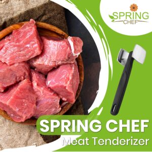 Spring Chef Meat Tenderizer Mallet, Chicken Pounder, Heavy Duty Kitchen Hammer Tool for Food - Beef and Steak Flattener - Solid Construction Beater, Dual Sided Smasher with Soft Grip Handle, Black