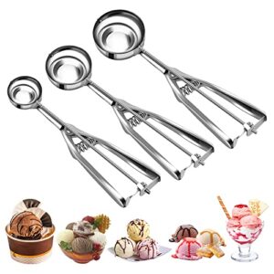 cookie scoop set, ice cream scoop set with multiple size trigger small, medium and large stainless steel cookie scoops set of 3 for baking, stainless steel cupcake scoop, ice cream scooper (3pcak)