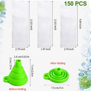 Ice Lolly Bags Disposable Ice Cream Mold Bags with Silicone Funnel, 3 Size DIY Ice Candy Pouch for Making Ice Cream Yogurt, 2x12 Inch, 3x12 Inch, 3x10 Inch (300 Pcs)