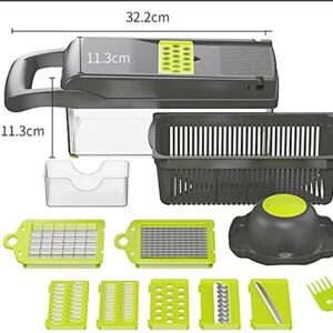 Alrens Vegetable Chopper Mandoline Slicer Cutter and Grater 11 in 1 Vegetable Slicer Potato Onion Veggie Chopper Dicer with Container Gray