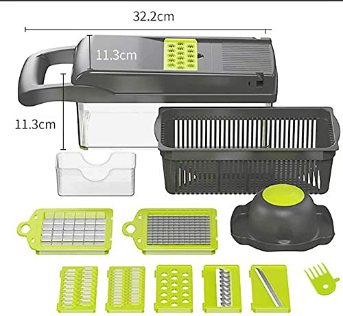 Alrens Vegetable Chopper Mandoline Slicer Cutter and Grater 11 in 1 Vegetable Slicer Potato Onion Veggie Chopper Dicer with Container Gray