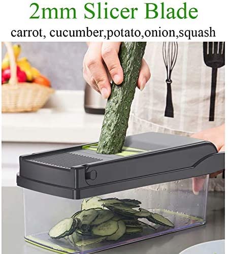 Alrens Vegetable Chopper Mandoline Slicer Cutter and Grater 11 in 1 Vegetable Slicer Potato Onion Veggie Chopper Dicer with Container Gray