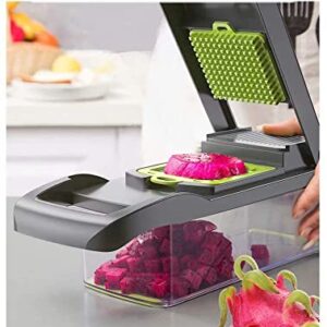 Alrens Vegetable Chopper Mandoline Slicer Cutter and Grater 11 in 1 Vegetable Slicer Potato Onion Veggie Chopper Dicer with Container Gray