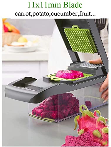 Alrens Vegetable Chopper Mandoline Slicer Cutter and Grater 11 in 1 Vegetable Slicer Potato Onion Veggie Chopper Dicer with Container Gray