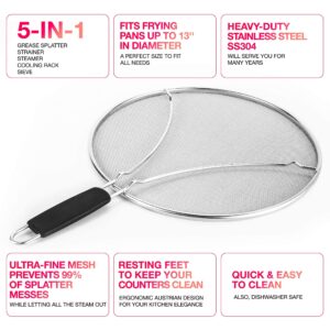 Mueller Grease Splatter Screen for Frying Pan 13", Ultra Fine Mesh Prevents 99% of Splatter Messes, Splatter Guard Shield for Safe Cooking with Resting Feet, Stainless Steel