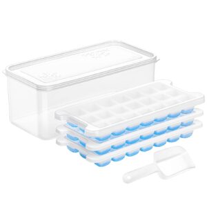 ice cube tray with lid and bin - jadkysarh small nugget ice cube trays for freezer easy release silicone ice cube molds for chilling whiskey cocktail coffee fruit seafood 3 trays with ice scoop