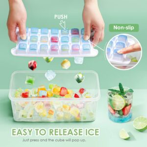 Ice Cube Tray with Lid and Bin - Jadkysarh Small Nugget Ice Cube Trays for Freezer Easy Release Silicone Ice Cube Molds for Chilling Whiskey Cocktail Coffee Fruit Seafood 3 Trays with Ice Scoop