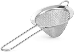 kafoor fine mesh strainer - 3.3 inch conical sieve - tea strainers for loose tea, coffee strainer, food strainer, juice strainer, and much more! (simple handle)