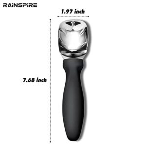 Rainspire Ice Cream Scoop Stainless Steel with Comfortable Handle, Ice Cream Scooper Heavy Duty, Ice Cream Spade Great for Spooning Frozen Hard Gelato and Sorbet, Cookie Dough, Melon, Black