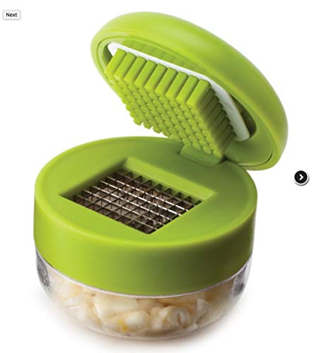 Joie Garlic Press and Chopper with Storage Container, Stainless Steel Blades, Green