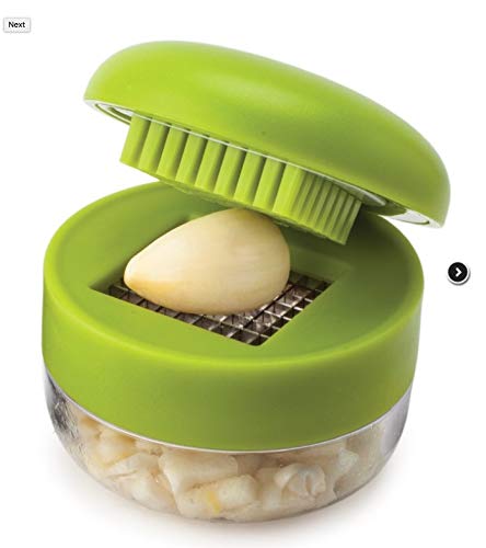 Joie Garlic Press and Chopper with Storage Container, Stainless Steel Blades, Green