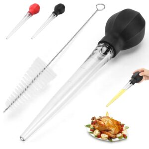 schvubenr large turkey baster with cleaning brush - premium baster tool for cooking - easy to use and clean - powerful bulb baster syringe - dishwasher safe - flavor meat poultry, beef, chicken(black)