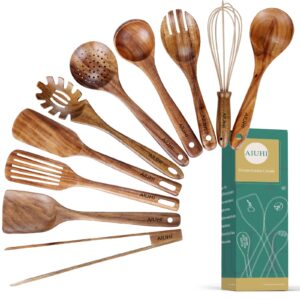 natural teak wood kitchen utensils with spatula and ladle (10)
