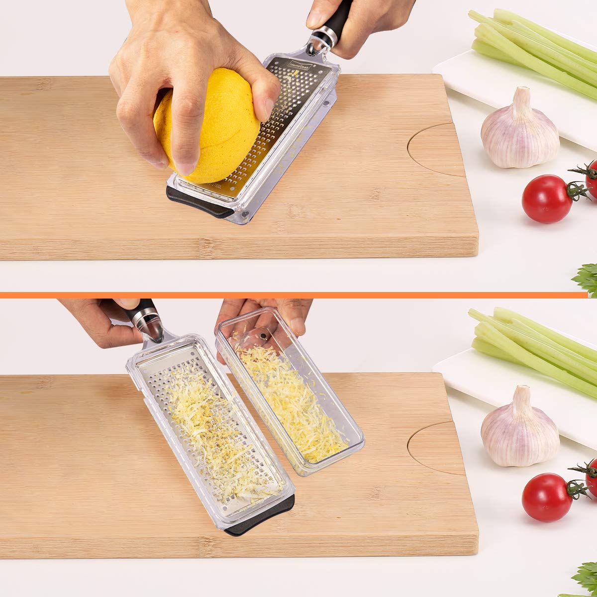 Otevy Mos Ginger Grater Tool with Handle Lemon Zester with Catcher Premium Stainless Steel Mini Grater with Container Nutmeg Grinder Garlic Grater