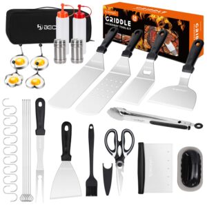 beichen griddle accessories kit, 34pcs stainless steel flat top grill tools set for blackstone and camp chef, grilling spatula set, scraper, carry bag, grill cleaning accessories for men outdoor bbq