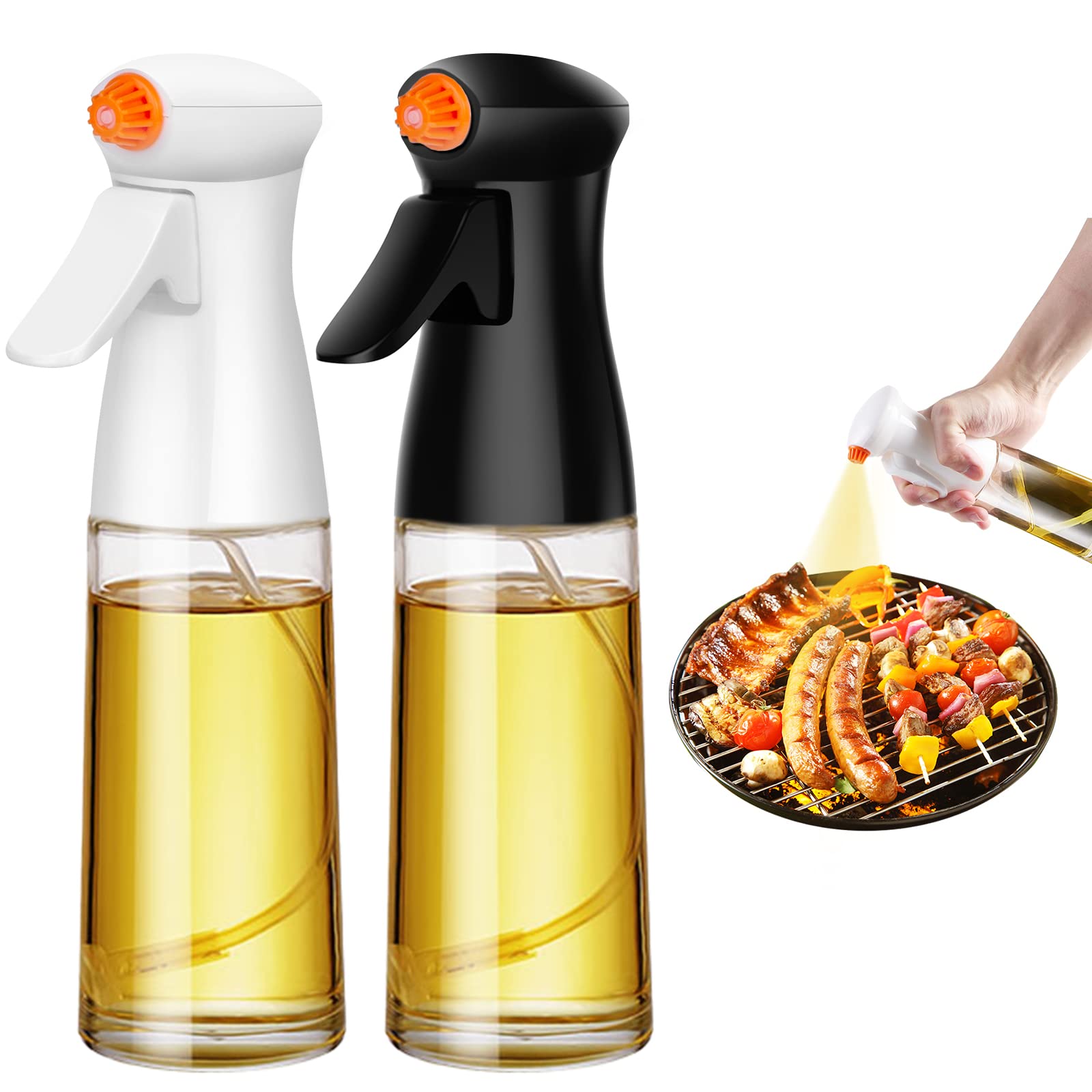 Oil Sprayer for Cooking, Olive Oil Sprayer, 2 Pcs Olive Oil Spray Bottle, 230mL Oil Sprayer for Air Fryer Olive Oil Mister Spray Bottle for Cooking BBQ Salad Large Capacity Durable Glass Oil Spritzer