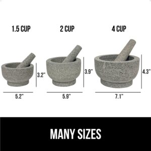 Gorilla Grip 100% Granite Slip Resistant Mortar and Pestle Set, Stone Guacamole Spice Grinder Bowls, Large Molcajete for Mexican Salsa Avocado Taco Mix Bowl, Kitchen Cooking Accessories, 1.5 Cup, Gray