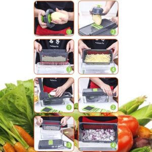 LIHUYAS 12 in 1 Pro Vegetable Chopper with Container, Multifunctional Veggie Chopper Dicer,Salad Chopper Box, Mandoline Slicer,Food Chopper with Sharp Blades, Easy to Clean