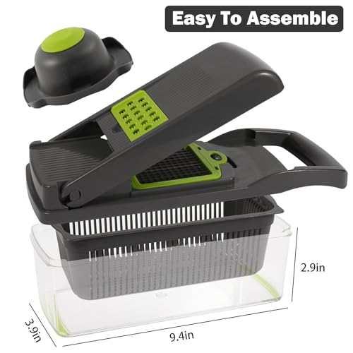 LIHUYAS 12 in 1 Pro Vegetable Chopper with Container, Multifunctional Veggie Chopper Dicer,Salad Chopper Box, Mandoline Slicer,Food Chopper with Sharp Blades, Easy to Clean