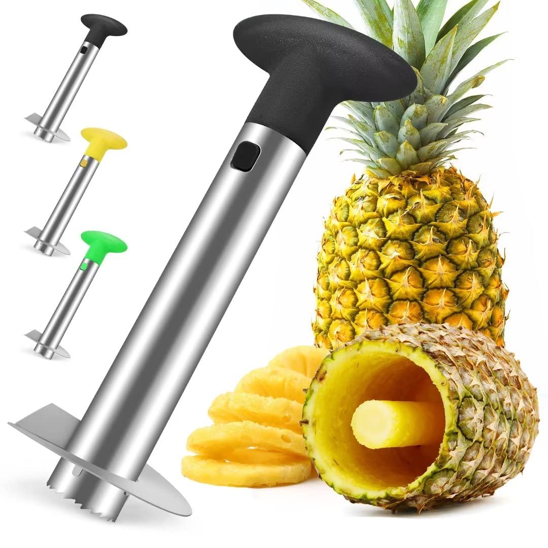 AUBENR Premium Pineapple Corer and Slicer Tool - Sharp Pineapple Cutter with Serrated Tips - Easy to Use and Clean - Stainless Steel Core Remover for Pineapple - Core Fruits with Ease(Black)