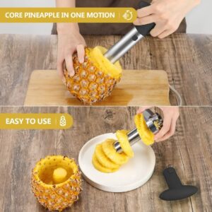 AUBENR Premium Pineapple Corer and Slicer Tool - Sharp Pineapple Cutter with Serrated Tips - Easy to Use and Clean - Stainless Steel Core Remover for Pineapple - Core Fruits with Ease(Black)