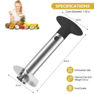 AUBENR Premium Pineapple Corer and Slicer Tool - Sharp Pineapple Cutter with Serrated Tips - Easy to Use and Clean - Stainless Steel Core Remover for Pineapple - Core Fruits with Ease(Black)