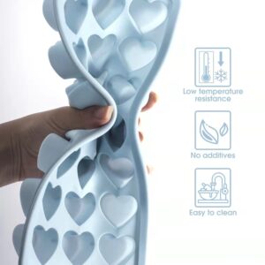 Heart Shape Ice Cube Tray, 21 Holes Silicone Ice Cube Mold with Removable Lid Flexible for Whiskey Cocktail Chocolate Valentine's Day (Blue)