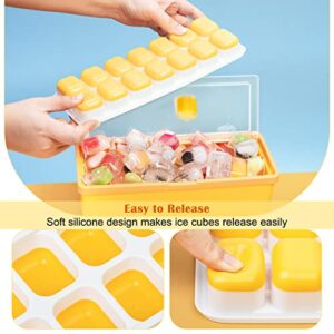 Korlon Silicone Ice Cube Tray with Lid and Bin, Ice Trays for Freezer with Lid Scoop Pull-out Design Easy to Release Ice Cube Trays for Whiskey Cocktails Cool Drinks, 42 Ice Cubes Total